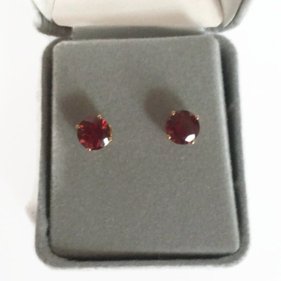 7mm Round Stud Garnet Earrings 14K Prong Set NEW - Picture 2 of 11